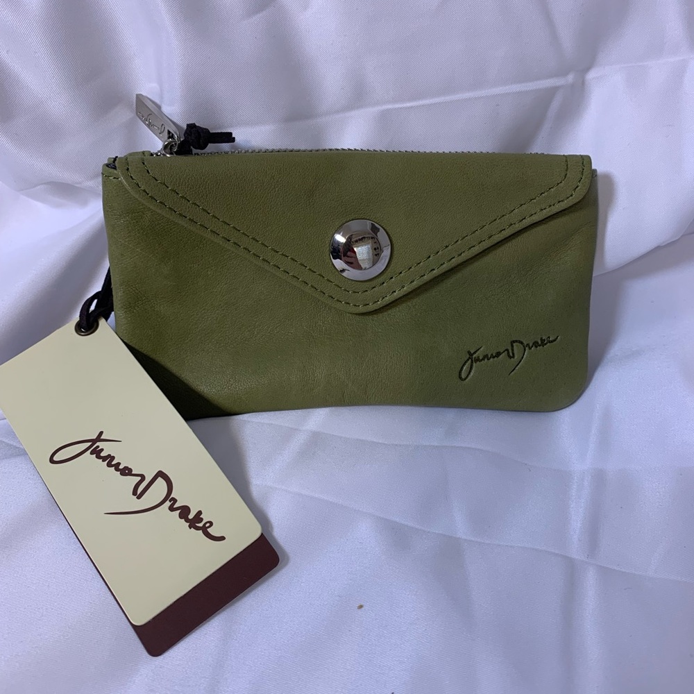 Junior Drake Olive Green Leather Wristlet Coin Purse